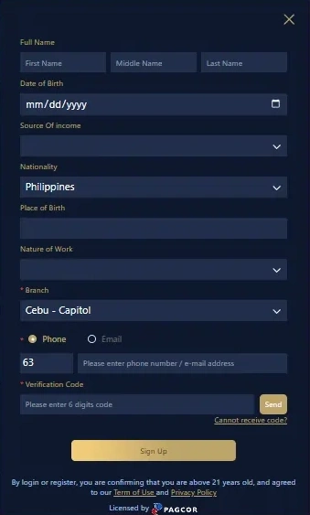 D10D register interface for new users joining the online casino